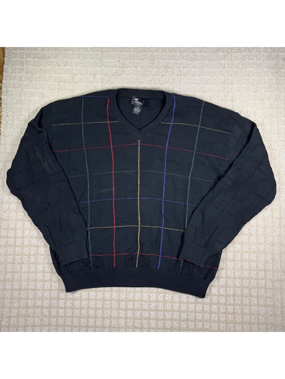 Tosani black windowpane V-neck sweater xl